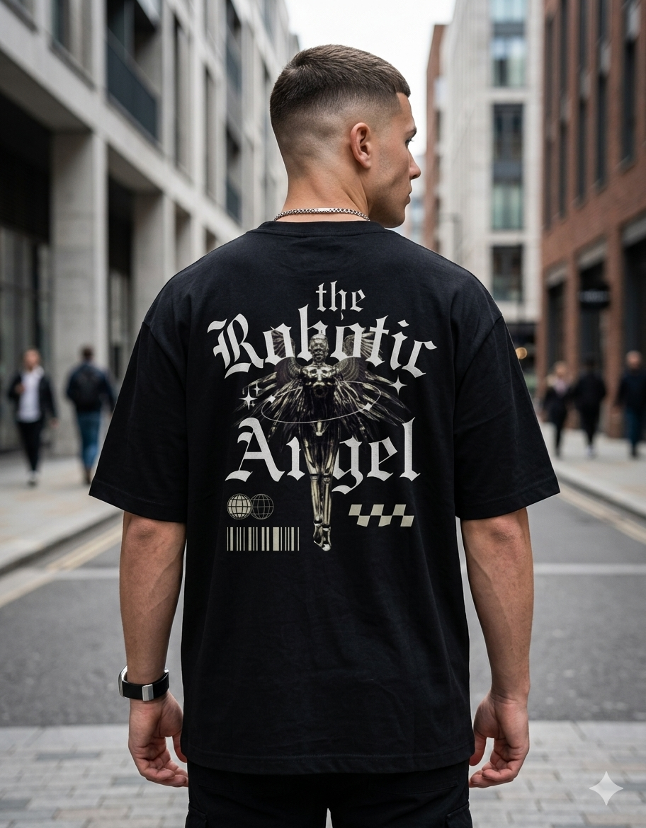 Oversized Streetwear Unisex Graphic T-Shirt – Robotic Angel | Heavens Harbour
